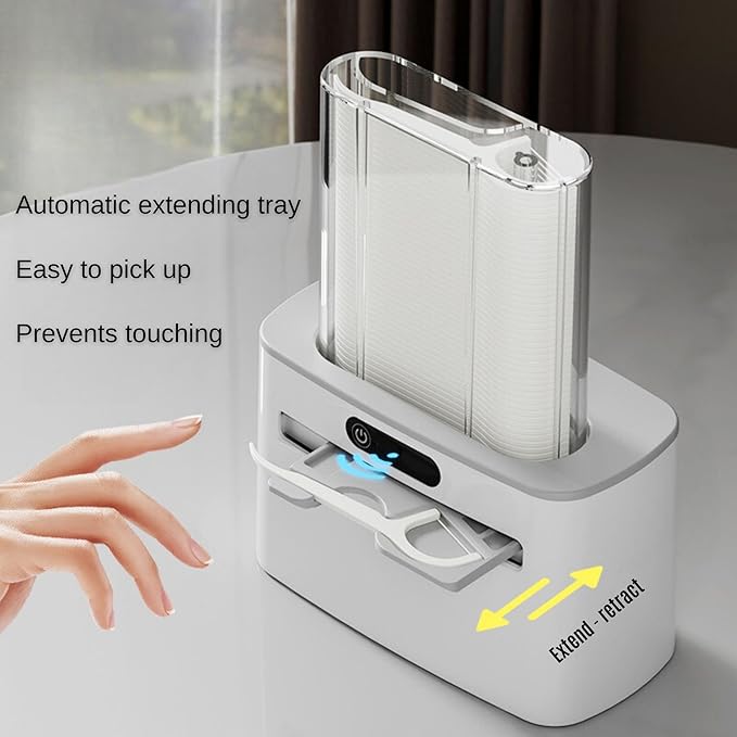 Smart Touchless Floss Pick Dispenser with Sensor - Refillable and Rechargable with 2 Cartridges (100 Picks) - Innovative and Hygienic Floss Pick Holder (Dark Gray)