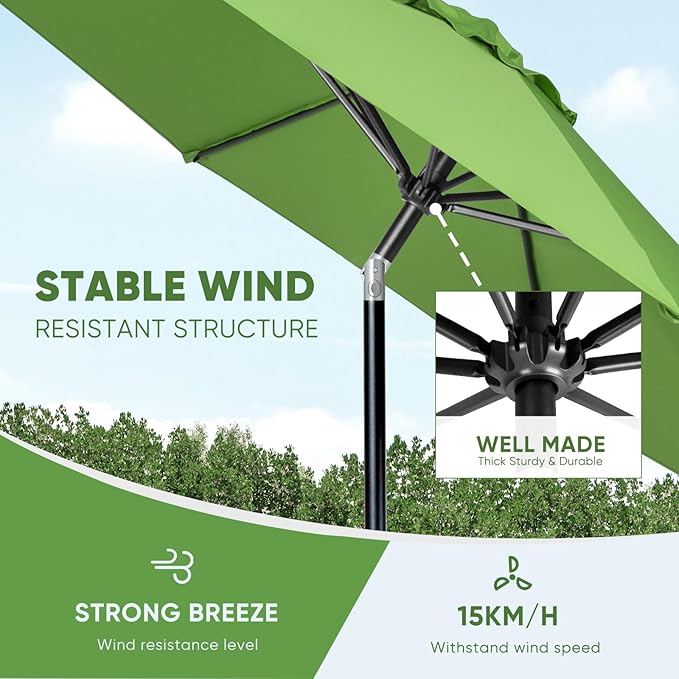 Tempera Patio Market Outdoor Table Umbrella with Push Button Tilt and Crank, Large Sun Umbrella with Sturdy Pole & Fade Resistant Canopy, Easy to Set