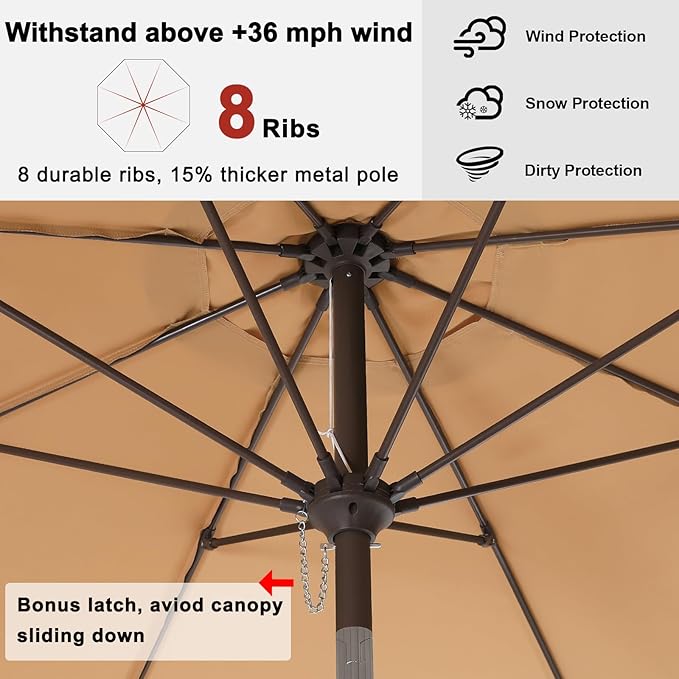 ABCCANOPY 9ft Scalloped Patio Umbrella, Outdoor Table Umbrella with Tilt and Crank, Fiberglass Ribs Deck Umbrella for Patio, Pool, Garden, Picnic (Tan)