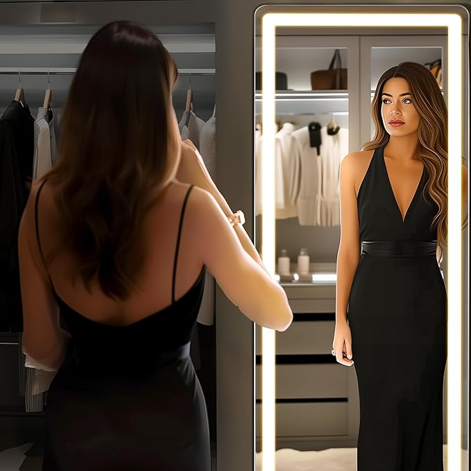 OLIXIS 16"×60" Full Length Mirror with Light, LED Floor Full Body Mirror with 3 Color Lighting