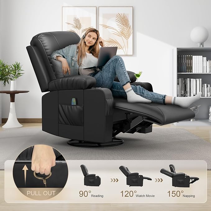 YONISEE Modern Reclining Sofa Set - 4 Seat Sofa & 1 Swivel Recliner Chair with Heat & Massage for Living Room
