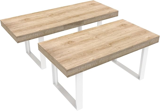 KEIKI 62.99'' to 78.7'' Extendable Dining Table, Modern Farmhouse Expandable Kitchen Table for 6-10 People, Large Wooden Conference Table