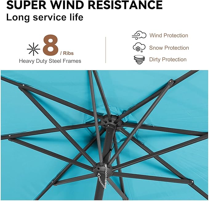 10ft Outdoor Patio Umbrella - Table Umbrella Waterprool UV Protection, Sombrillas de Patio with Push Button Tilt, Sun Umbrella for Pool, Porch, Garden, Deck, Backyard (Aqua Blue)