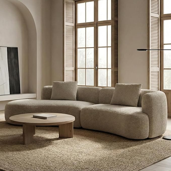 Acanva Modern Curved Sectional Living Room Couch, Minimalist Comfy Boucle Fabric Modular Sofa for Apartment, Home Office, 114" W Left Hand Facing, White