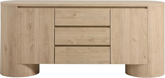 Modway Duval Oval Wood Grain 71 Inch Sideboard with Doors and Drawers in Hickory Frost