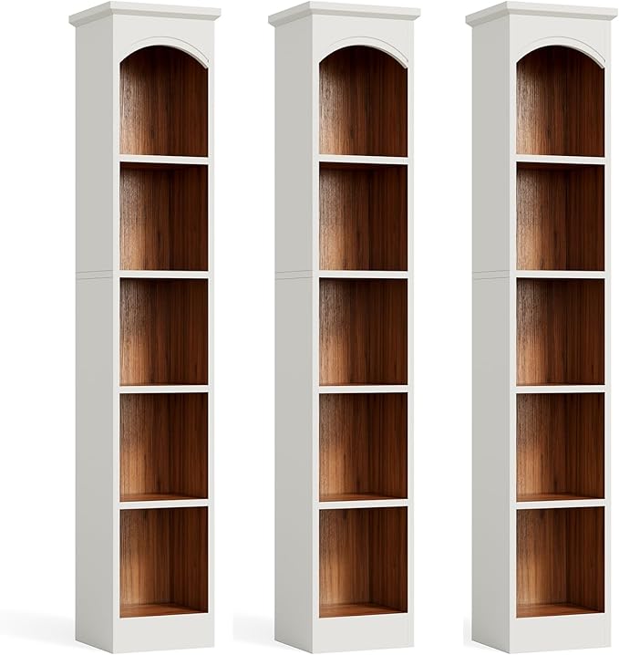 LITTLE TREE 70.9" Tall Bookshelf, 5-Tier Open Bookcase with Cubes, Bookshelves with Storage Space, Freestanding Narrow Bookcase for Home Office, White, 3 Pack