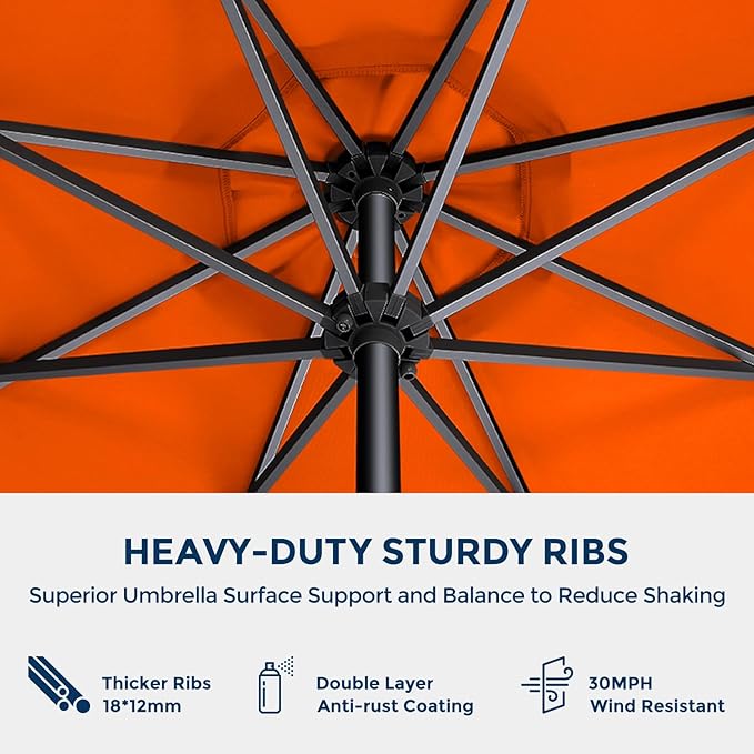 HOMSHADE Outdoor Patio Umbrella - Market Table Pool Deck Umbrella with Push Button Tilt, Crank, UPF50+ UV Protection and Sturdy Ribs, 3-Year Fade Resistance, 220GSM Solution-Dyed Fabric (No base)