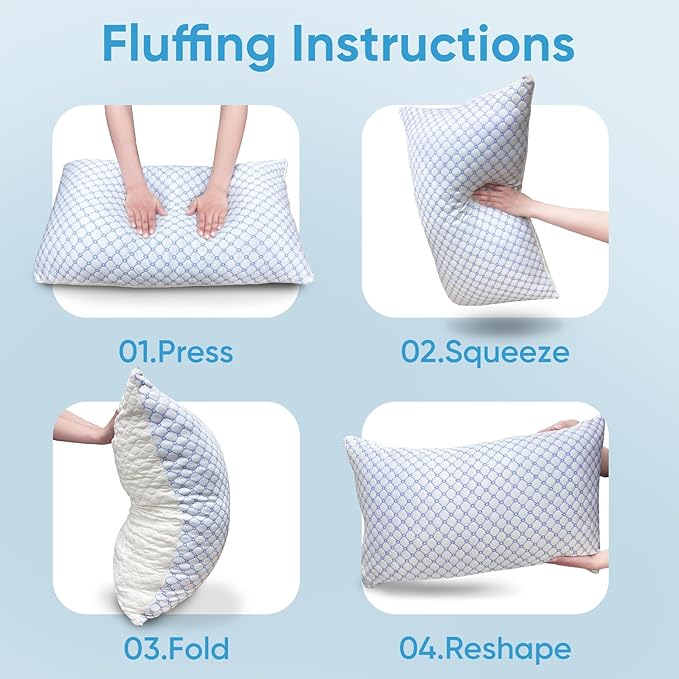 OAISZ Cooling Pillow Queen Size, Shredded Memory Foam Bed Pillows for Sleeping, Adjustable Pillows with Cooling Cover, Soft Yet Supportive Memory Foam Pillows for Side Back Stomach Sleepers