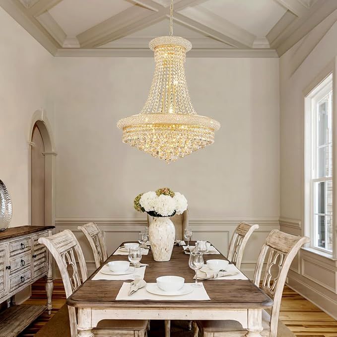 Gold Modern Crystal Chandeliers Diameter 23.6" Empire Crystal Chandeliers, 11-Lights Foryer Chandelier for High Ceilings Living Dining Room Entryway Hallway