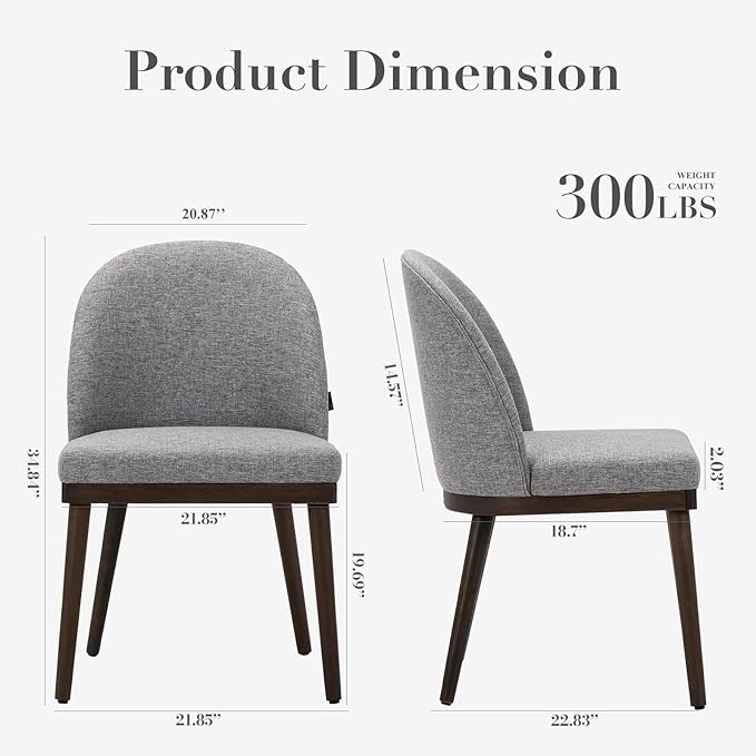Upholstered Dining Chairs Set of 6, Large Dining Room Kitchen Chairs with High Back and Deep Seat, Modern Fabric Dinner Chairs with Wood Legs, Dark Grey