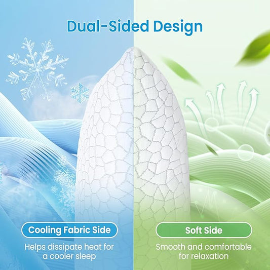 QUTOOL Cooling Pillow for Sleeping, CertiPUR-US Shredded Memory Foam Full Body Pillow Set of 1, Long Pillow for Bed with Removable Double-Sided Soft & Cool Cover, Soft Yet Support,White