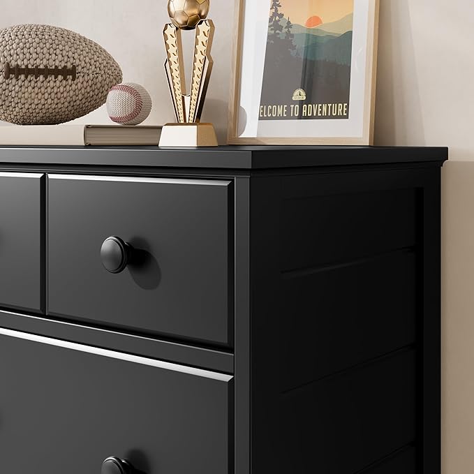 Storkcraft Moss 6 Drawer Dresser (Black) – GREENGUARD Gold Certified Nursery Dresser, Safety-Focused Interlocking Drawer System, Chest of Drawers for Bedroom, Wood Craftsmanship