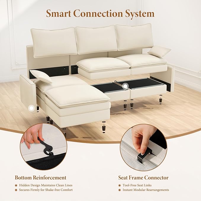 Vesgantti 142" U Shaped Sectional Couch, Comfy Cloud Modular Sectional Sofa with 2 Ottoman Deep Seat Chenille Modern Cloud Sofa, Modular Sofas for Living Room, Bedroom and Apartment, Beige | Sink-in Comfort, Height Adjustable, Easy Rearrangement, Extra...