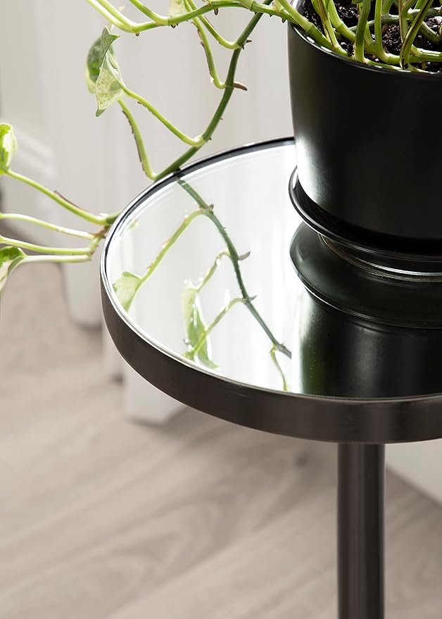 Kate and Laurel Hescott Modern Mirrored Drink Table; 10 x 10 x 24; Gray Marble and Gunmetal; Contemporary Round Accent Table with Premium Marble Base and Mirror Tabletop
