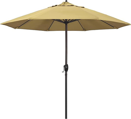 California Umbrella 12-Year Protection 9-Ft Outdoor Patio Umbrella, Sunbrella Fade-Resistant Acrylic Fabric, Auto Tilt and Crank, Heavy-Duty Aluminum Frame/ Reinforced Ribs, Bronze Pole, Wheat