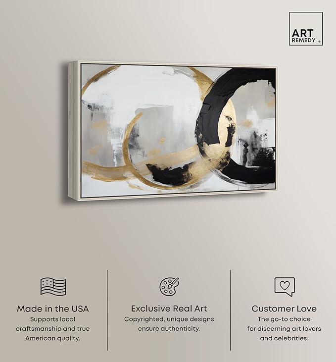 Art Remedy Another Dimension Canvas Modern Black White Abstract Wall Art, Silver Frame, 54" x 36"