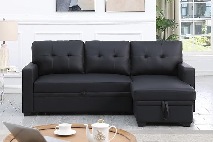 Ball & Cast L-Shape Reversible Sectional Sleeper Sofa Bed 4 in 1 Pull Out Couch with Storage Chaise & Removable Back Cushions,Convertible Sleeper Corner Couch Pull-Out Sofa Bed for Living Room,Office