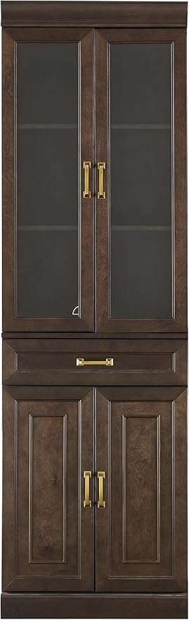 Crosley Furniture Stanton Glass Door Pantry Storage Cabinet with Shelves, Kitchen, Dining, or Laundry Room, Coffee