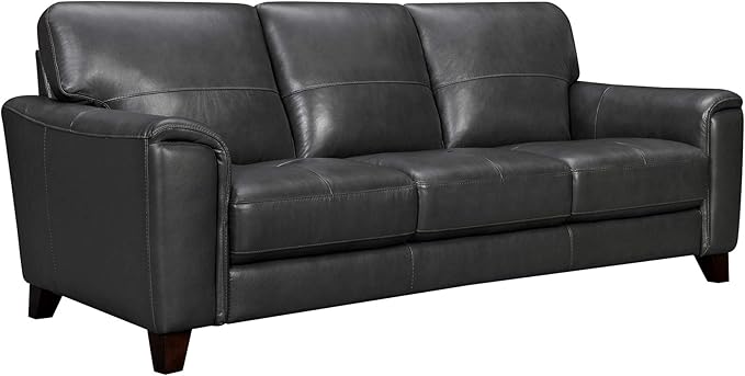 Armen Living Bergen 87" Pewter Genuine Leather Square Arm Sofa