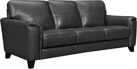 Armen Living Bergen 87" Pewter Genuine Leather Square Arm Sofa