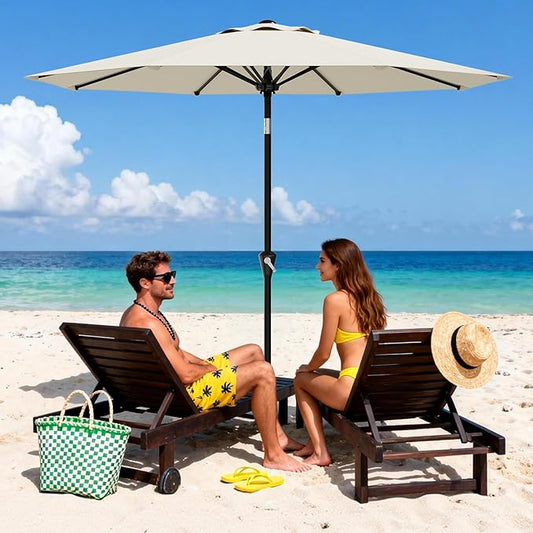Garvee 9FT Patio Umbrella - Outdoor Table Umbrella with Smooth Crank Lift, Push Button Tilt and 8 Sturdy Ribs - Market Umbrella UV Protection Waterproof for Pool, Deck, Yard, Garden -Beige