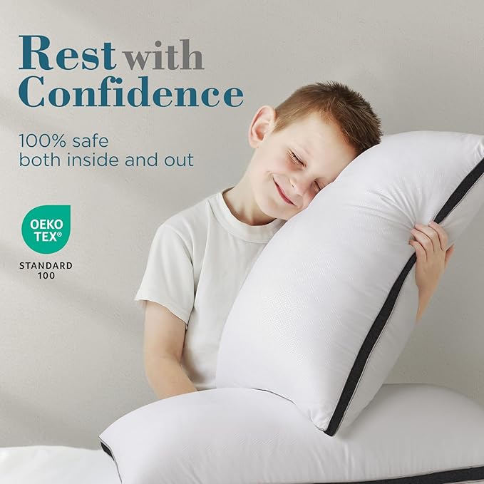 viewstar Bed Pillows Standard Sizes Set of 2, Hotel Quality Cooling Down Alternative Gusseted Pillows for Side, Back, or Stomach Sleepers, Black
