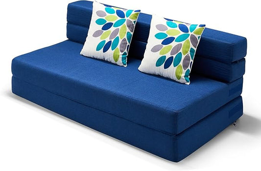 ARTPLAN Convertible Folding Sofa Bed, High-Density Memory Foam Sofa with a Fluffy Pillow, Modern Futon Floor Couch Guest Twin Bed for Living Room/Dorm/Guest Use/Home Office/Apartment,Dark Blue