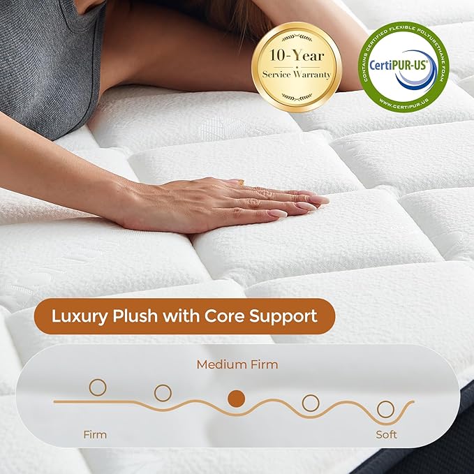 Full Size Mattress 12 Inch Hybrid Full Mattress in a Box, Memory Foam and Individual Pocket Springs for Pressure Relief, Medium Firm, CertiPUR-US Certified, Fiberglass-Free