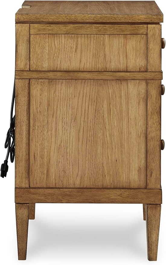 Signature Design by Ashley Sharlance Casual 3-Drawer Nightstand with Felt-Lined Top Drawer, Power Supply and USB Ports for Bedroom, Light Brown