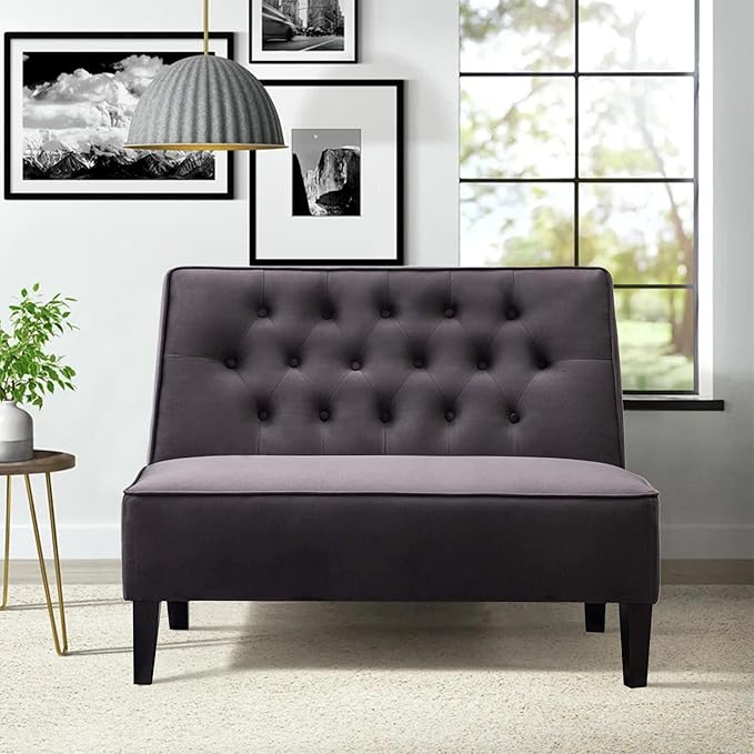 Alunaune Upholstered Loveseat Couch for Living Room, Armless Bedroom Settee Small Love Seat Sofa Tufted Button Dining Room Bench - Dark Grey