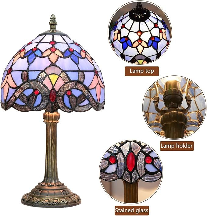 Tiffany Lamp Stained Glass lamp Small Bedside Table Lamps for Living Room Bedroom Dorm Kitchen Home Decor Festival Birthday Gift,Blue Baroque