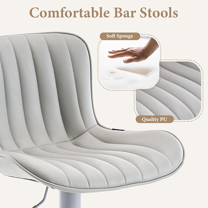 YOUNUOKE Bar Stools Set of 2, Counter Height Barstools for Kitchen Island, Modern Adjustable Swivel Gray Bar Chairs with Gray Legs