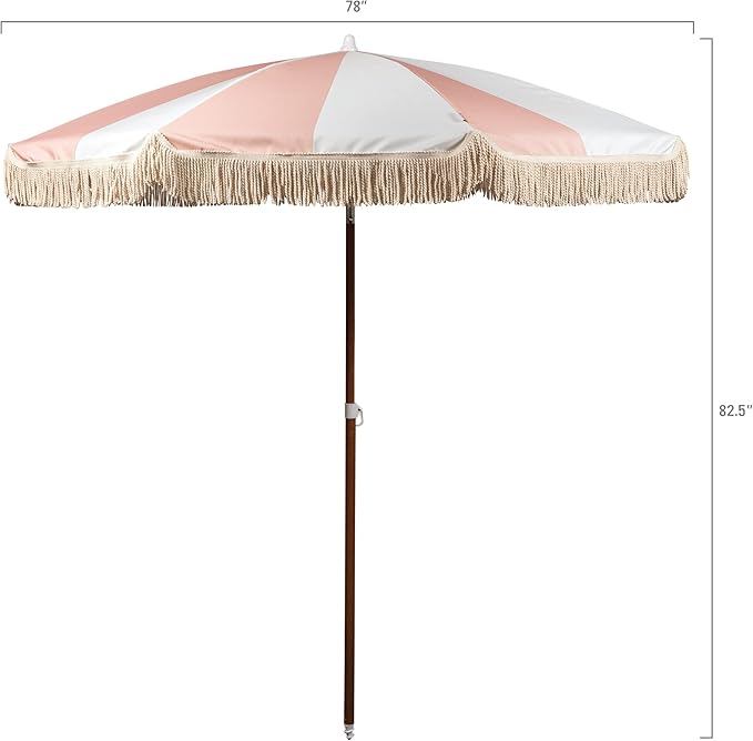 BEACH STATE Summerland 6.5 Feet Beach Umbrella with Fringe - Patio Umbrella - Outdoor Umbrella - UV50+ Sun Protection