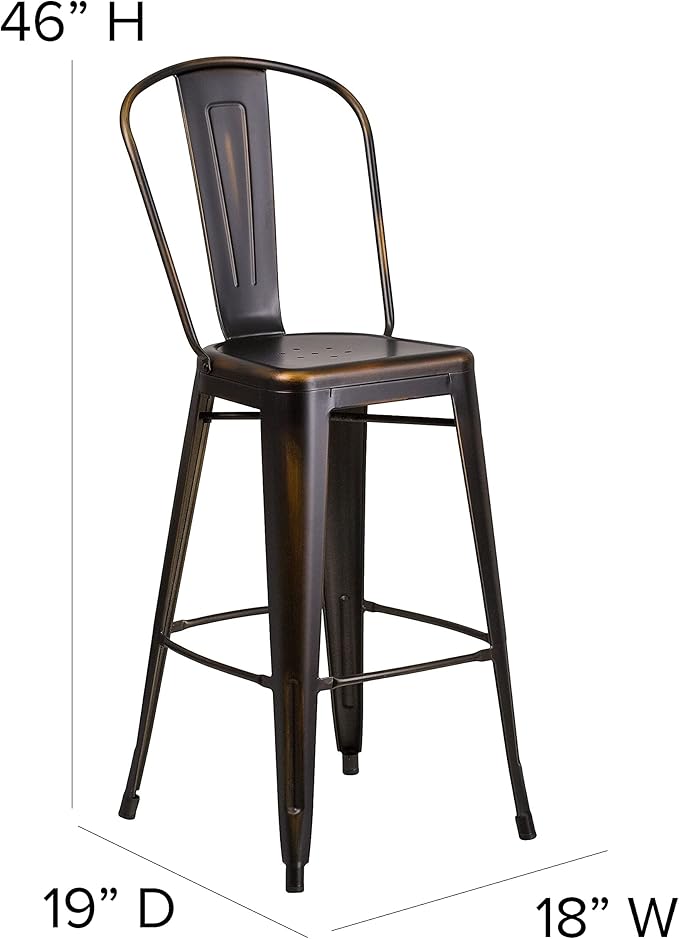 Flash Furniture Blake Commercial Grade 4 Pack 30" High Distressed Copper Metal Indoor-Outdoor Barstool with Back