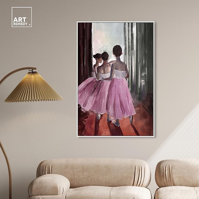 Art Remedy Little Girls Ballerinas Canvas Classic Vintage Wall Art, White Frame, 30" x 45"