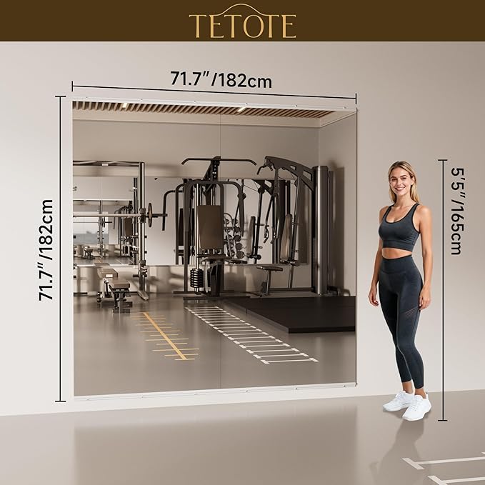 TETOTE Gym Mirrors for Home Gym Wall Large 72" x 36" - 2PCS Workout Exercise Fitness Mirror, Tempered Glass Frameless Full Length Mirror for Garage, Dance Studio, Yoga, Bedroom, Living Room