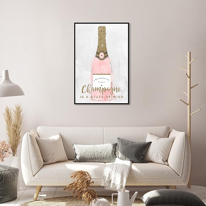 The Oliver Gal Artist Co. Drinks and Spirits Wall Art Framed Canvas Prints 'Champagne Mind Glitter' Champagne