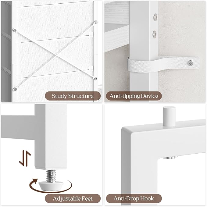 Yoobure White Dresser with Hanging Rack - Small Dresser for Bedroom with 4 Drawers, 44'H Chest of Drawers, Reversible Kids Dressers with Storage Shelf, Closet Dressers with Clothes Rack, Sturdy Frame