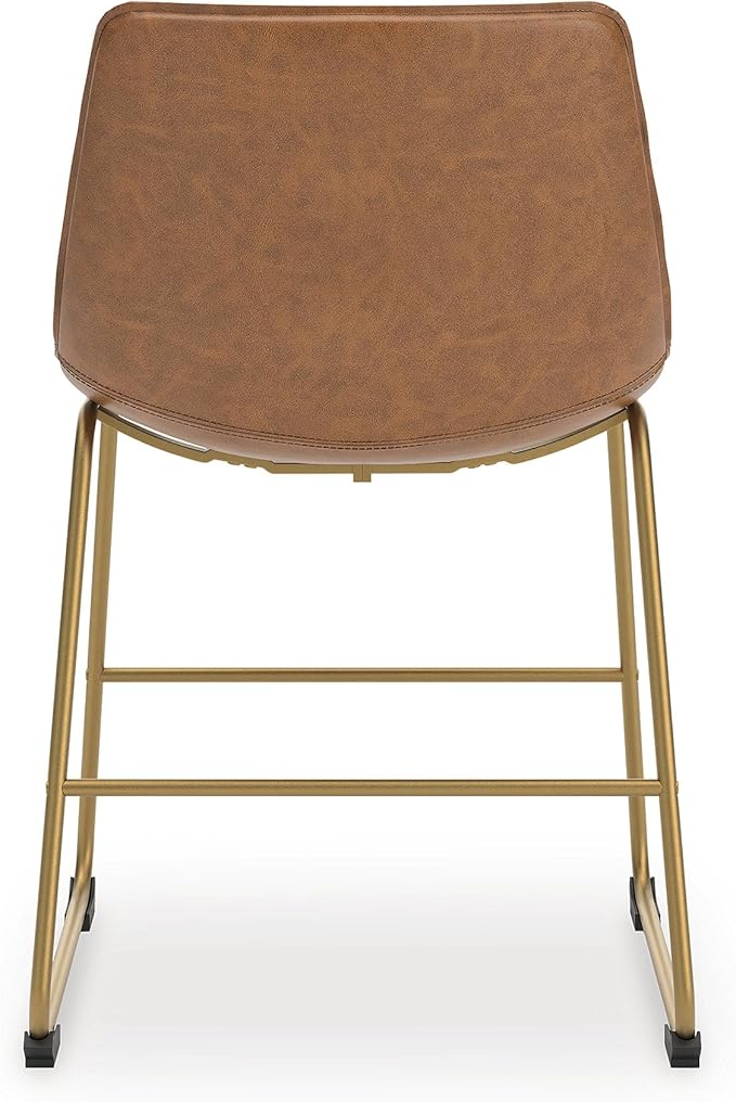 Signature Design by Ashley Lexadine Industrial Faux Leather Upholstered 30" Bar Height Dining Chair, Set of 2, Light Brown & Gold