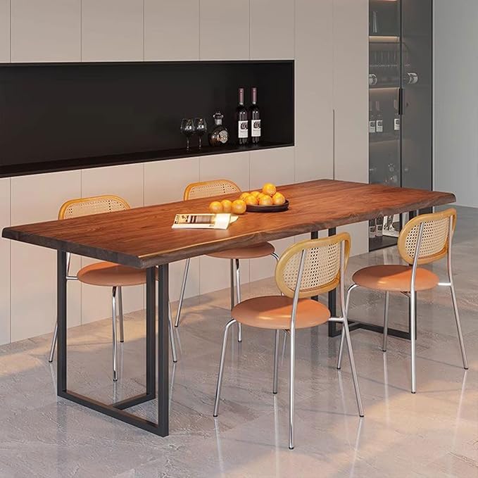 62.99" Wood Brown Solid Wood Dining Table, Heavy-Duty Metal Legs Leisure Table for Home Office, Kitchen & Restaurant Use