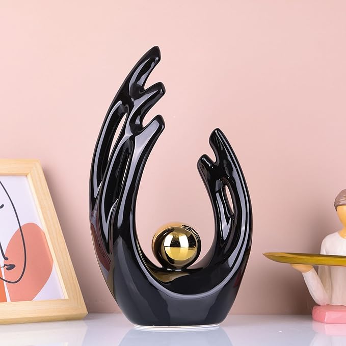 XMGZQ Ceramic Abstract Statues and Sculptures, Black and Gold Art Ceramic, Modern Home Decor for Living Room, Dining Table, Coffee Table, Shelf, Entrance, Desktop Sculpture