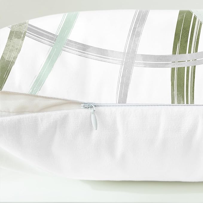 CaliTime Throw Pillow Cases Pack of 2 Cozy Fleece Arc-Shaped Abstract Geometric Lines Decorative Cushion Covers for Couch Bed Sofa Farmhouse Decoration 18 X 18 Inches Sage Green Grey