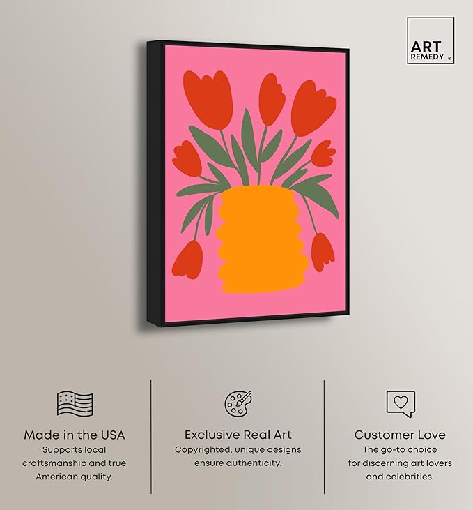 Art Remedy Bright Romantic Tulips Canvas Boho Colorful Wall Art, Black Frame, 36" x 54"