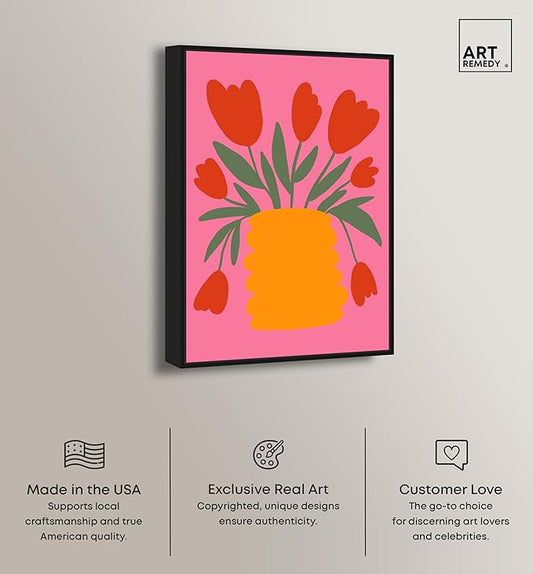 Art Remedy Bright Romantic Tulips Canvas Boho Colorful Wall Art, Black Frame, 36" x 54"