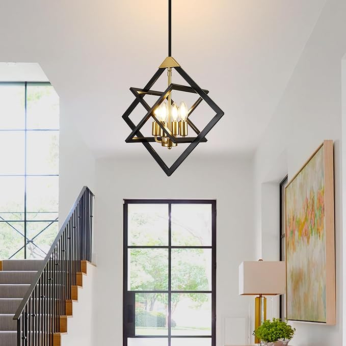 18" Modern Pendant Lights Kitchen Island, 4-Light Black and Gold Farmhouse Pendant Light Fixtures, Industrial Hanging Pendant Lights Fixture for Kitchen Island Dining Room Hallway Foyer Entryway
