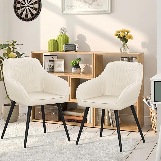 annjoe Faux Leather Accent Chair Arm Chairs Living Room Chairs Leisures Chair Upholstered Chair with Metal Legs Set of 2 for Home Kitchen Office Bistro Cafe