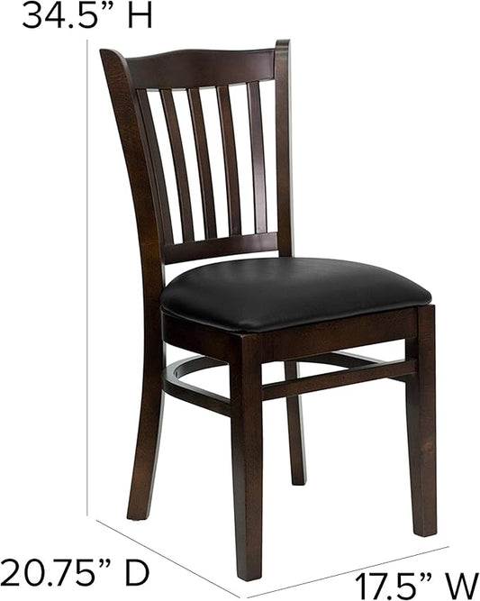 Flash Furniture 2 Pack HERCULES Series Vertical Slat Back Walnut Wood Restaurant Chair - Black Vinyl Seat