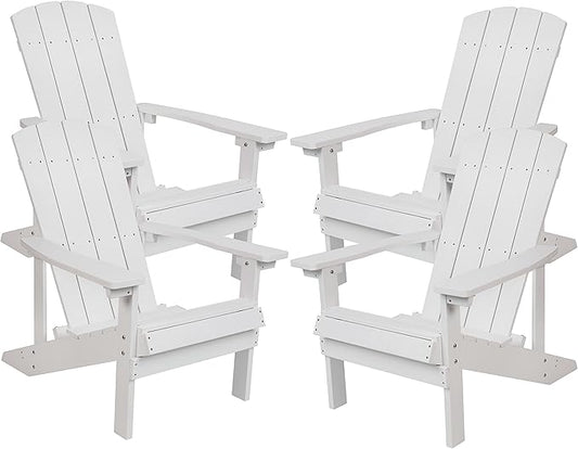 Flash Furniture Charlestown Poly Resin Adirondack Chair - White - All Weather - Indoor/Outdoor - Set of 4