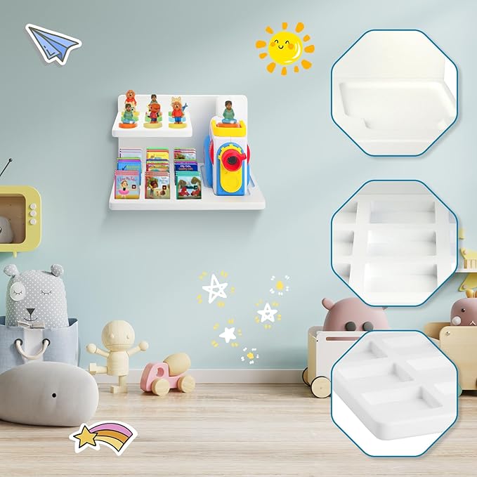 Wall Shelf Compatible with Little Tikes for Story Dream Machine Books Starter Set, for Little Tikes for Storytime Audio Play Real for Littles Character Storage Floating Shelves Blue (White)