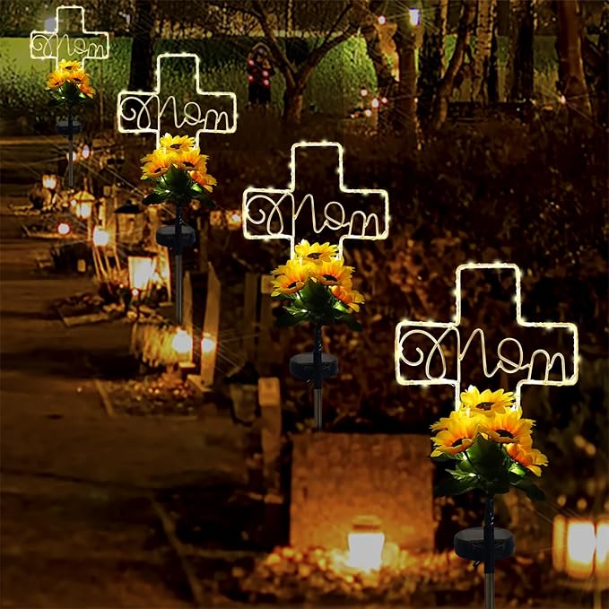Lmtocs Solar Cross Lights for Grave Decorations, Memorial Sympathy Gifts for Loss of Mom, Waterproof Mom Cemetery Decorations for Grave for Mother Day,Birthday in Heaven,Christmas,Memorial Day